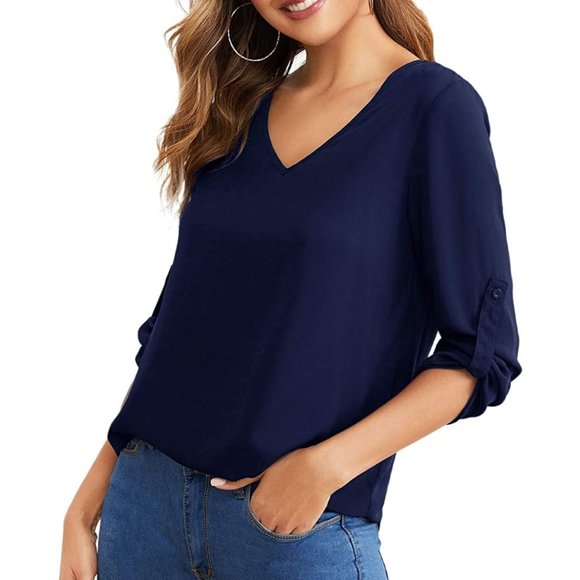 Tops - NWT Roll Tie Sleeve Classic V-Neck Top Staple